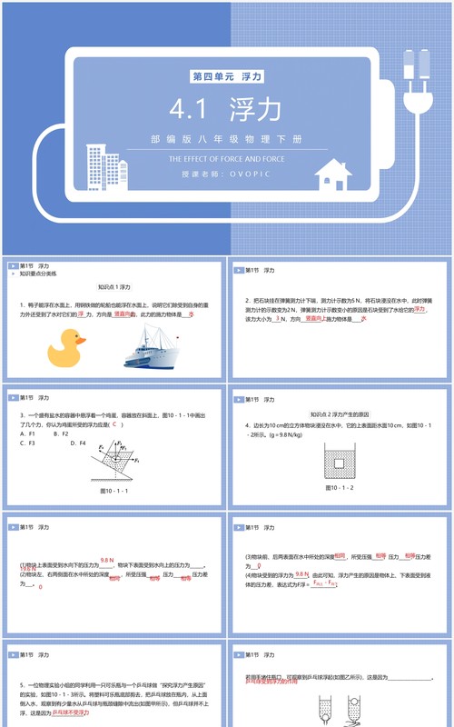 部编版八年级物理下册浮力课件PPT模板