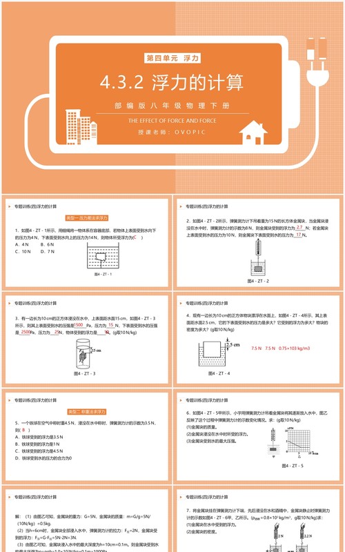 部编版八年级物理下册浮力的计算课件PPT模板