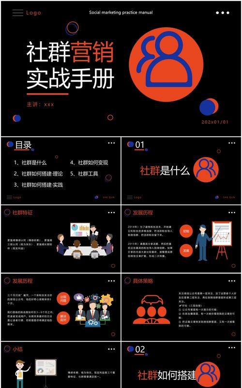 黑色社群营销运营策划实战手册PPT模板
