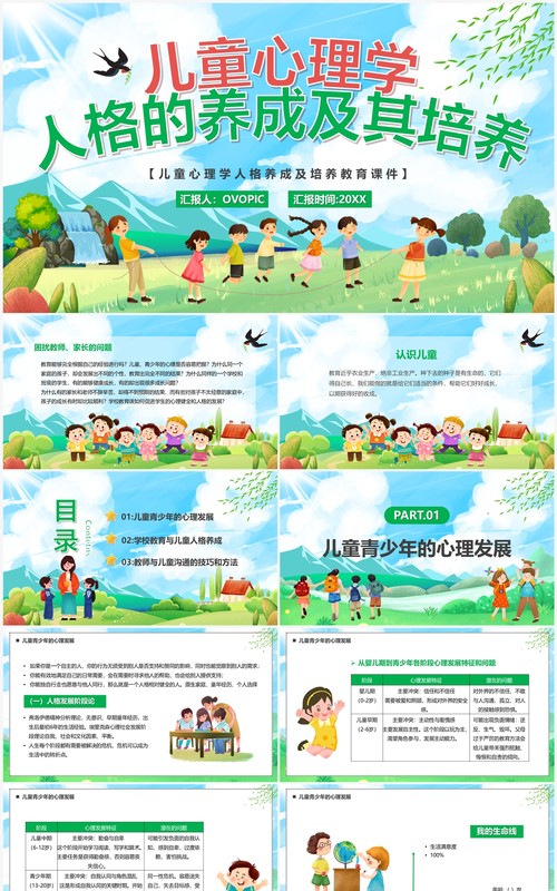 卡通儿童心理学人格的养成及其培养PPT模板