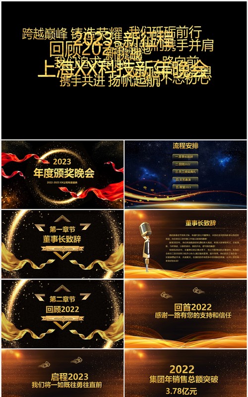 金色大气震撼企业年会文艺演出颁奖晚会PPT模板