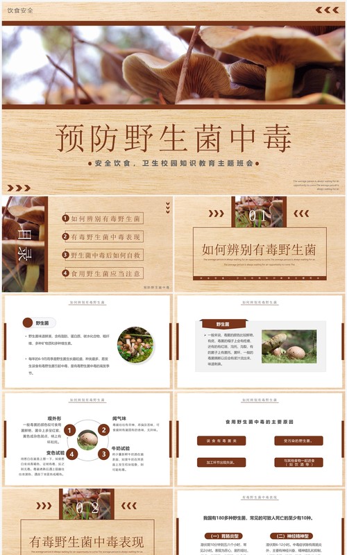 棕色简约风预防野生菌中毒教育PT模板