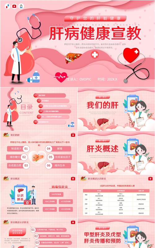 粉色卡通风肝病健康宣教知识PPT模板