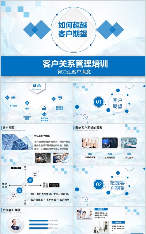 简约微粒体蓝色客户关系管理图文培训课件ppt模板
