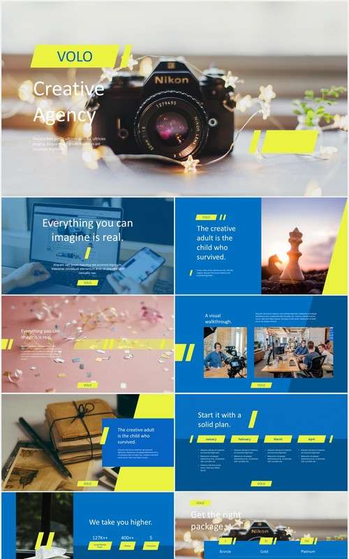 蓝色创意机构公司宣传展示PPT模板VOLO creative agency powerpoint