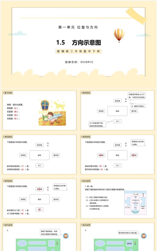 部编版三年级数学下册方向示意图课件PPT模板
