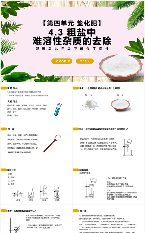 部编版九年级化学下册粗盐中难溶性杂质的去除课件PPT模板