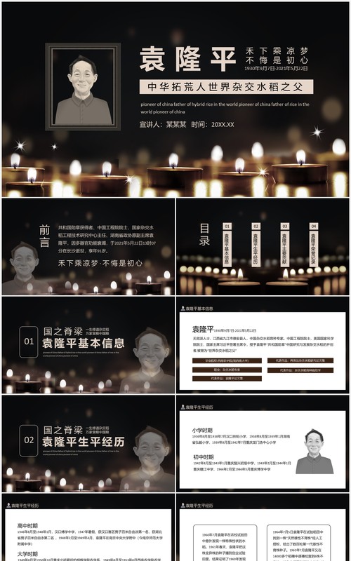 袁隆平禾下乘凉梦不悔是初心中华拓荒人世界杂交水稻之父动态PPT模板
