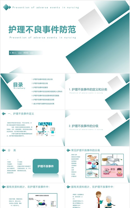 简约护理不良事件防范分析医用PPT模板