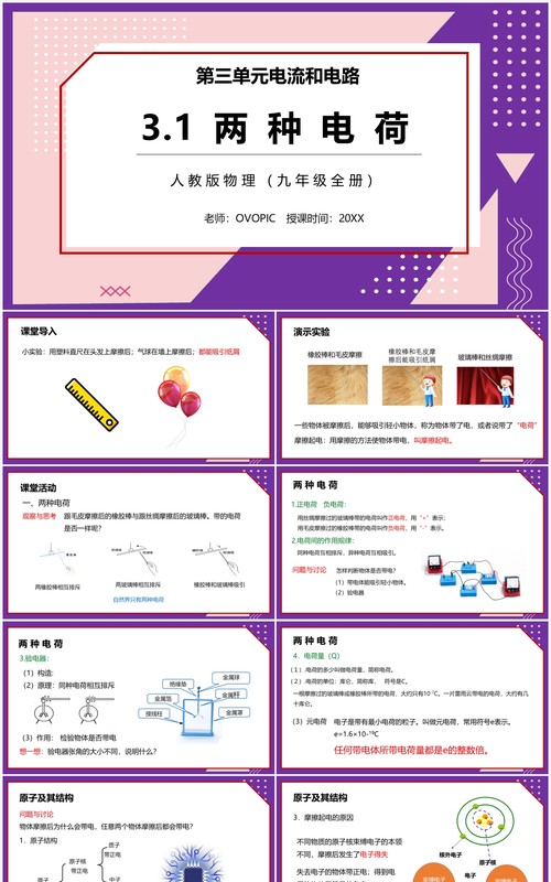 部编版九年级物理全册两种电荷课件PPT模板
