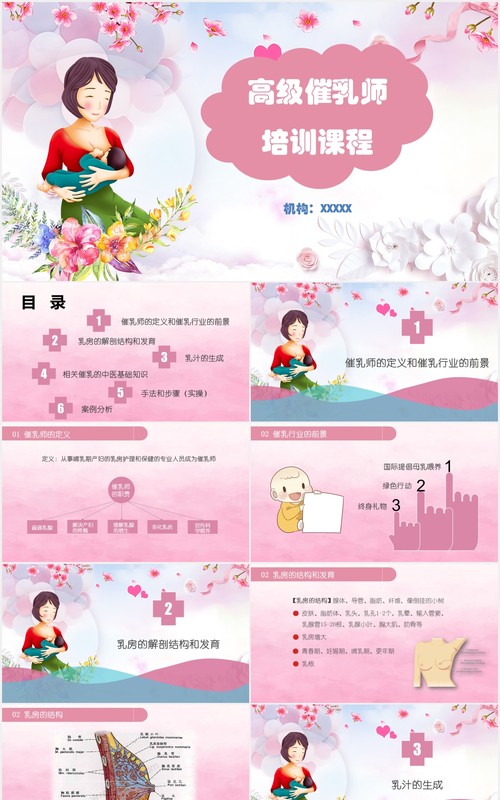 粉色简约高级催乳师培训课件母婴护理PPT模板