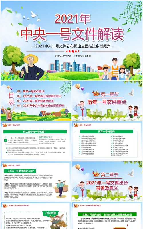 2021年中央一号文件全面推进乡村振兴PPT模板