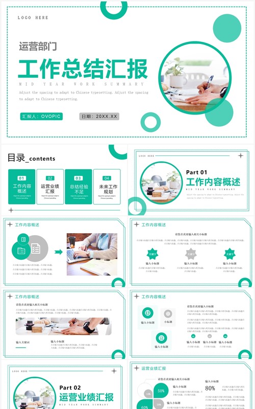 绿色简约风运营部门工作总结汇报PPT模板
