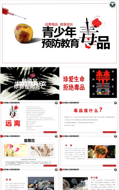 简约青少年预防毒品教育宣传活动PPT模板