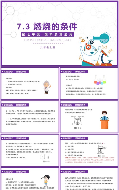 部编版九年级化学上册燃烧的条件课件PPT模板