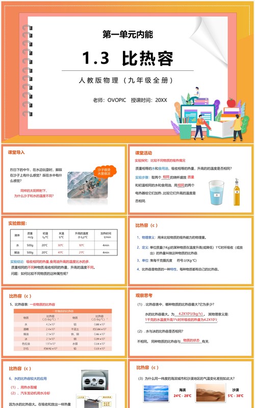 部编版九年级物理比热容课件PPT模板