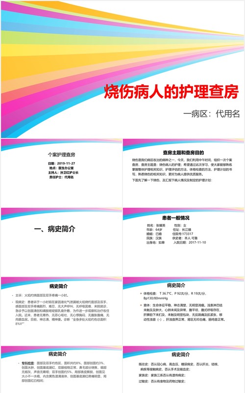 彩色医疗医院烧伤病人护理查房培训PPT模板