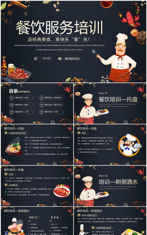 深色简约风餐饮服务人员培训PPT模板