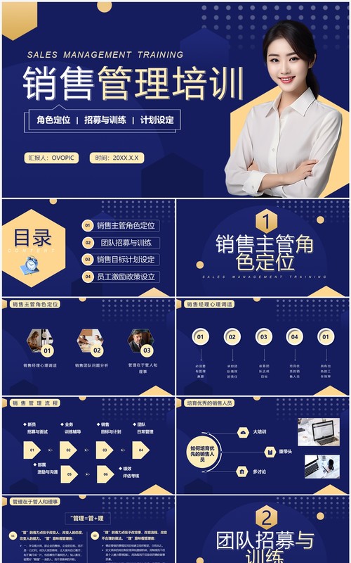 蓝金商务风销售管理培训PPT模板