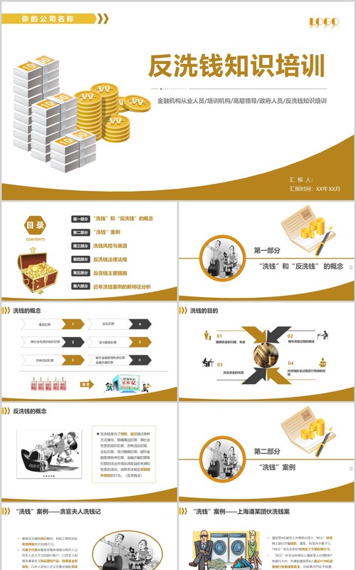 金色反洗钱基础知识培训金融理财投资知识培训商务动态PPT模板