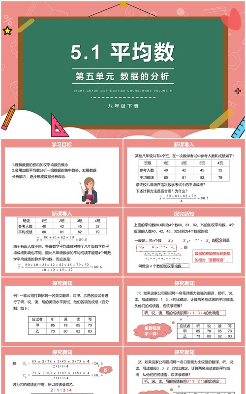 部编版八年级数学下册平均数课件PPT模板