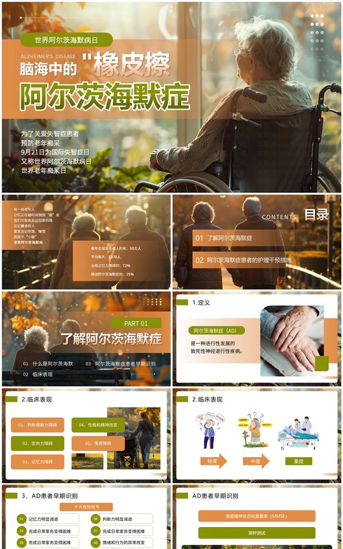 橙绿色简约风世界阿尔茨海默病日PPT模板