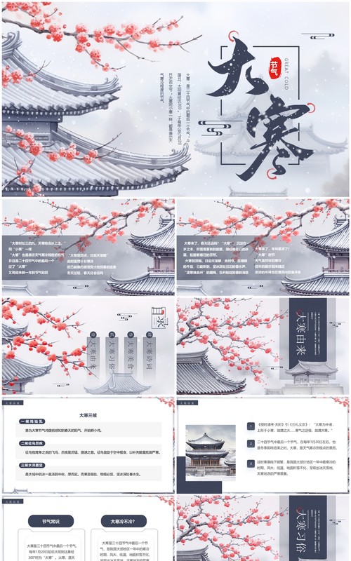 蓝色简约风二十四节气之大寒介绍PPT模板