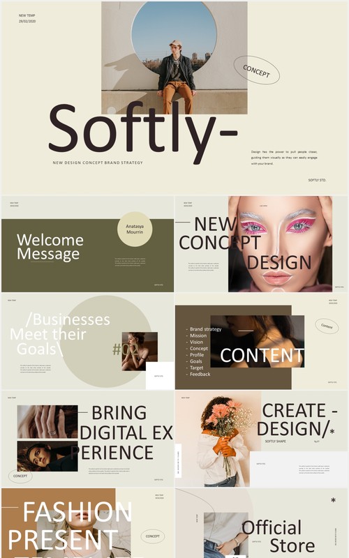 柔和企业公司电子画册宣传PPT模板softly lookbook style design powerpoint