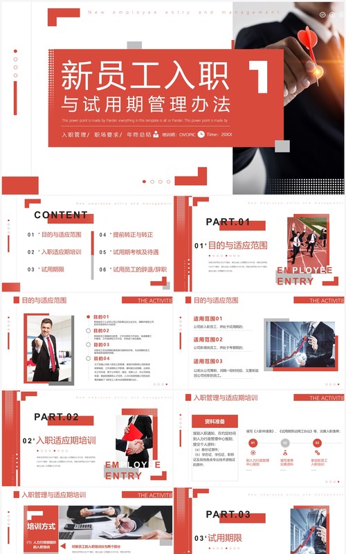 橙色新员工入职与试用期管理办法PPT模板