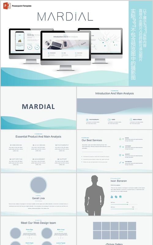 简约公司介绍产品简介PPT信息图表模板Mardial Powerpoint Template