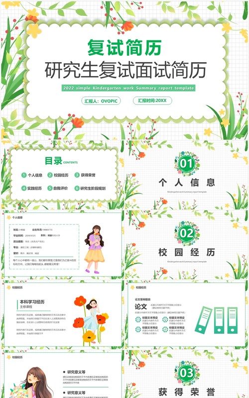 绿色清新研究生复试简历PPT通用模板