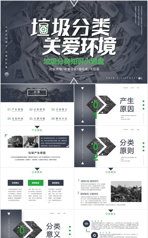 简约风垃圾分类知识小课堂PPT模板