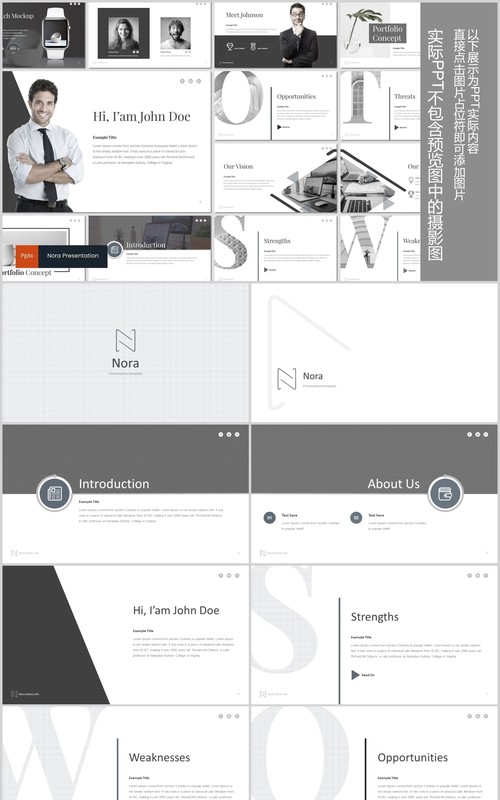 商务SWOT分析公司介绍PPT模板版式设计Nora - Powerpoint Template