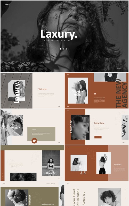 时尚创意图片排版PPT模板laxury lookbook fashion powerpoint creative