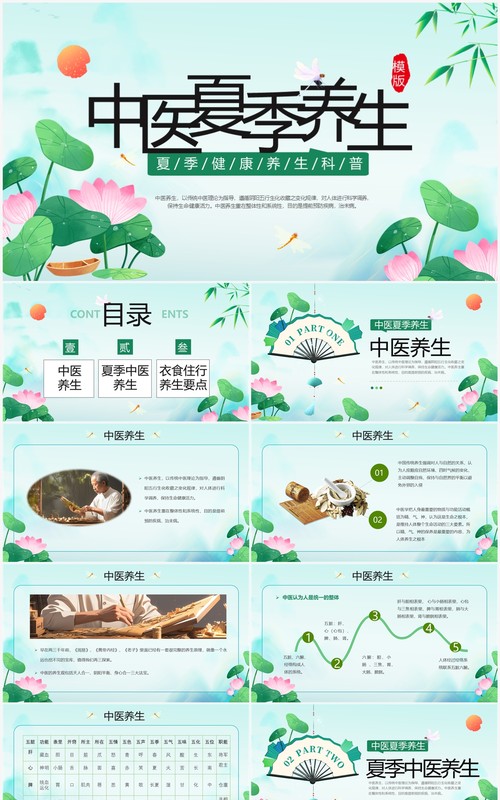 绿色中国风中医夏季养生PPT模板