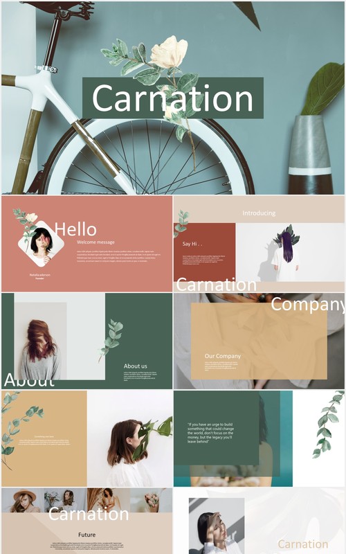 康乃馨简约雅致PPT图片排版模板carnation powerpoint