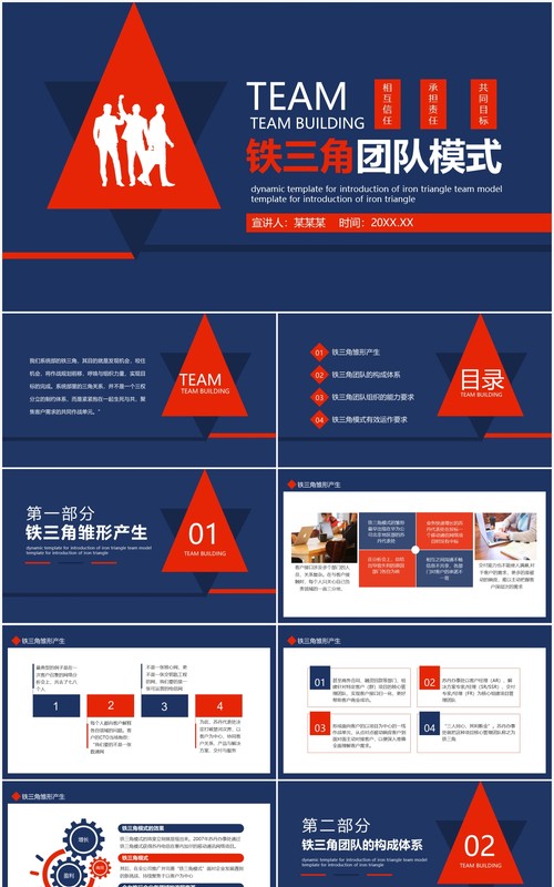 深蓝色企业培训铁三角团队模式课件PPT模板