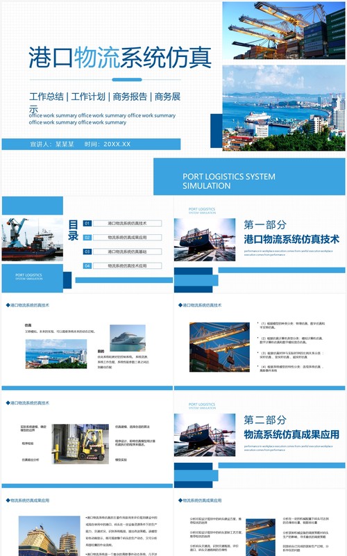 港口物流系统仿真介绍总结汇报动态PPT模板