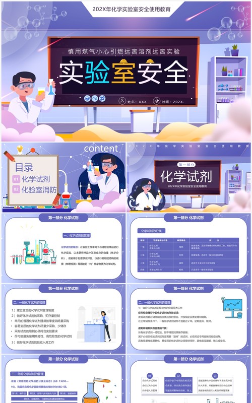 紫色卡通风化学实验室安全PPT模板