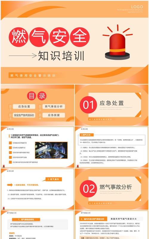 橙色简约风燃气安全知识培训PPT模板