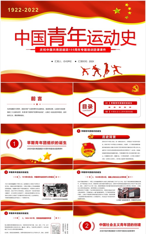 红色简约党政风中国青年运动史PPT模板