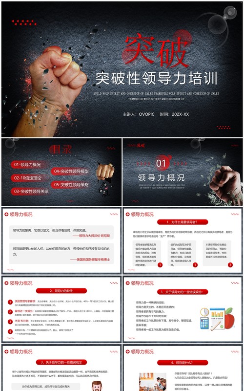 红色高端商务风突破性领导力企业培训PPT模板