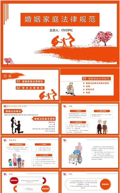 极简风橘色剪影婚姻家庭法律规范继承法PPT模板