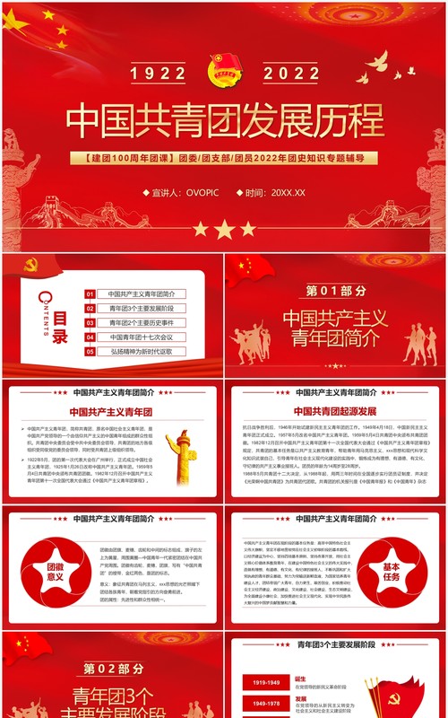 红色简约中国共青团发展历程PPT模板
