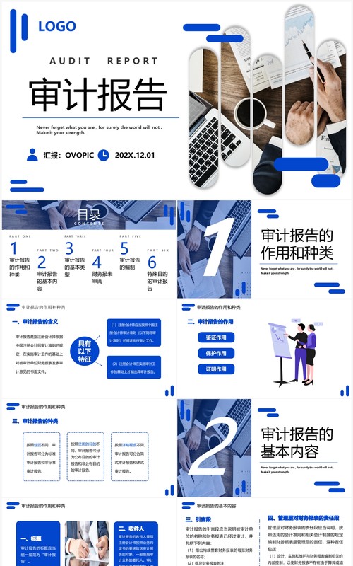 蓝色商务风审计报告企业培训PPT模板