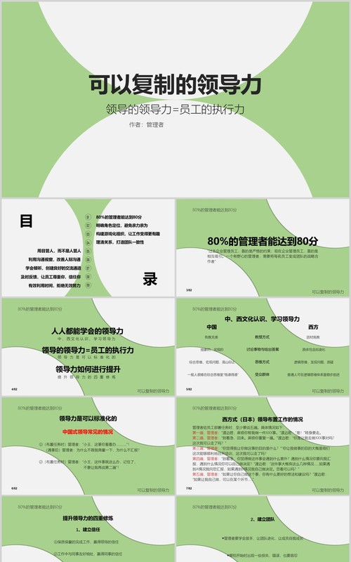 绿色简洁可复制的领导力培训PPT模板