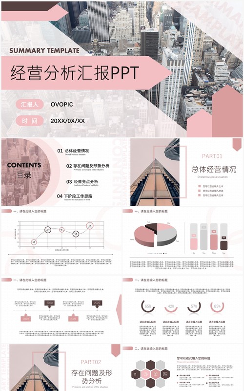 粉色欧美商务经营分析汇报PPT模板