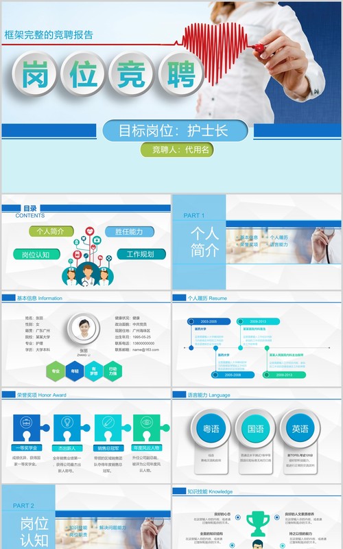 框架完整护士长岗位竞聘通用PPT模板