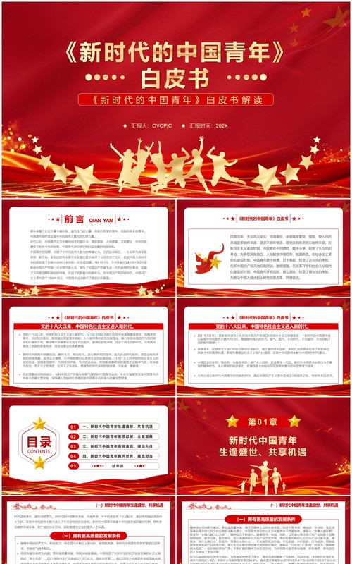 红色简约新时代的中国青年白皮书PPT模板