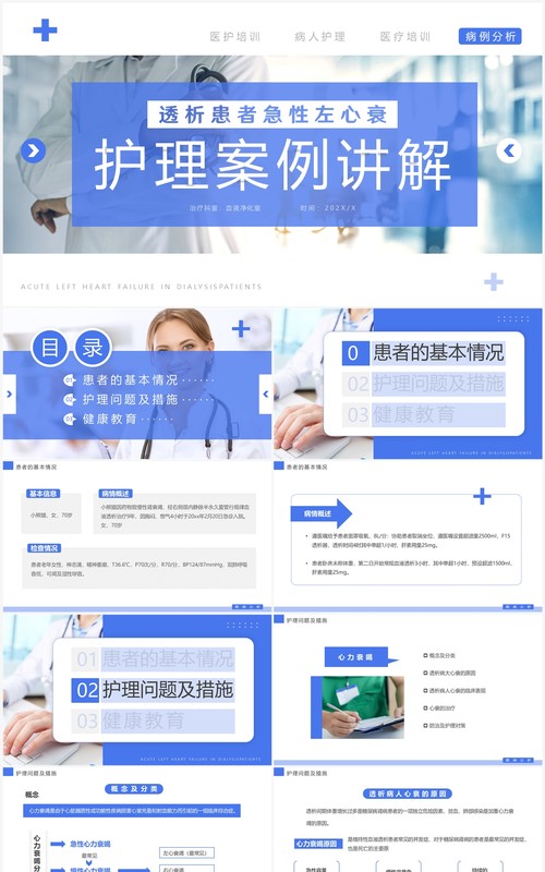 蓝色简约风透析心衰病人护理案例讲解PPT模板